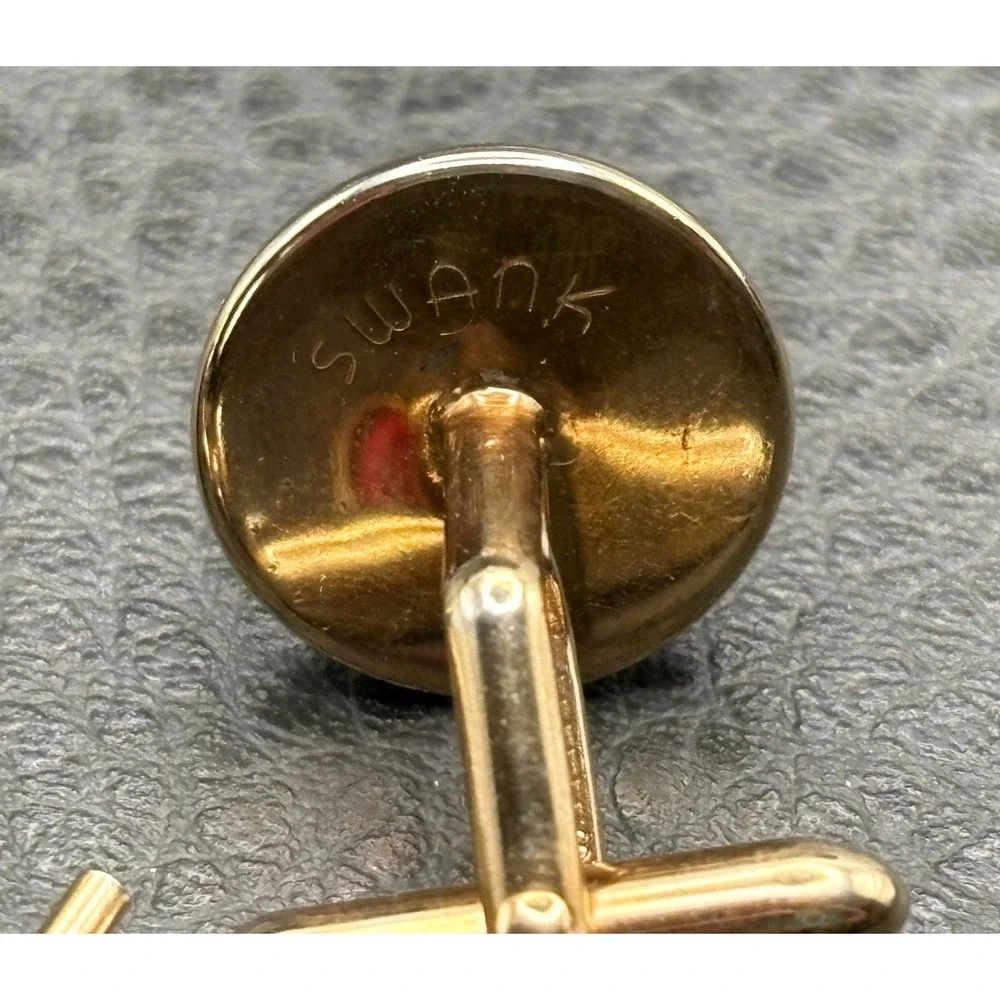 Vintage Swank Deep Red Cabochon Cufflinks Shirt Studs Cuff Buttons Gold Tone Set